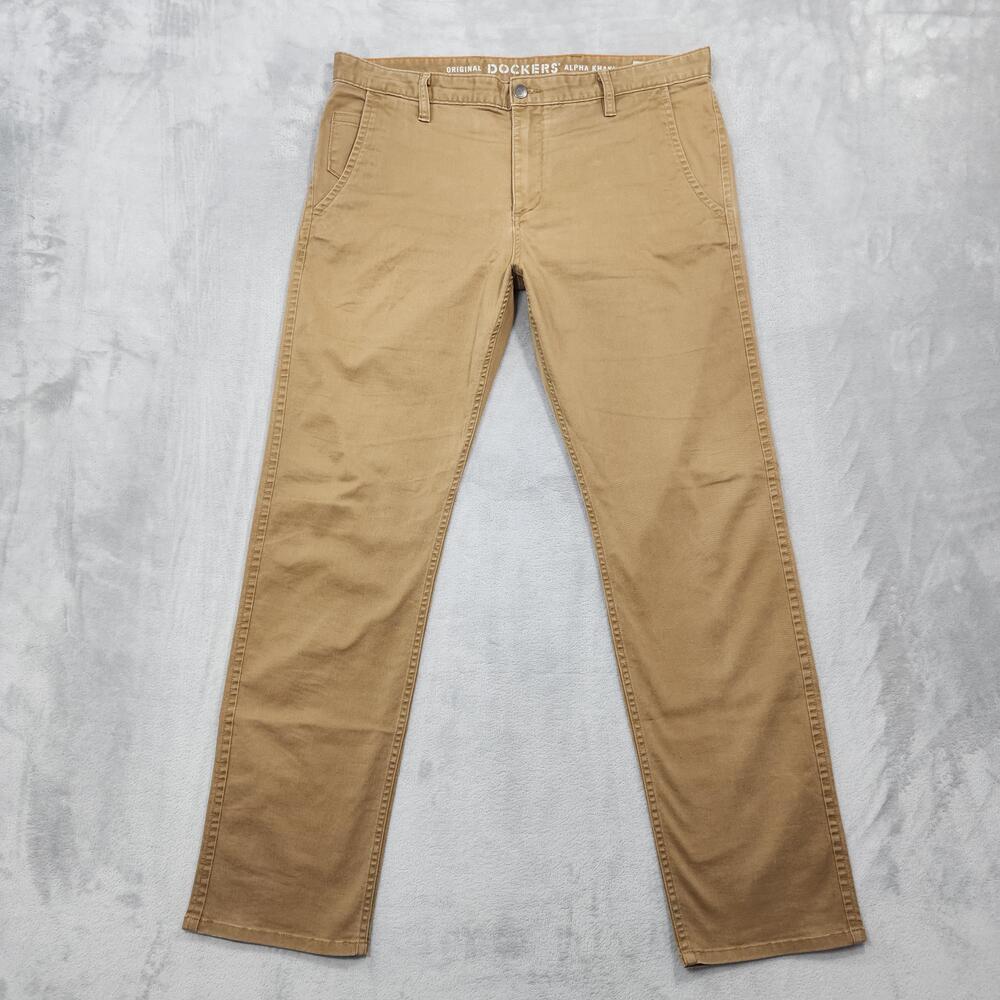 Dockers Pants Mens 36x32 Beige Alpha Khaki Slim Tapered Stretch Chino Casual